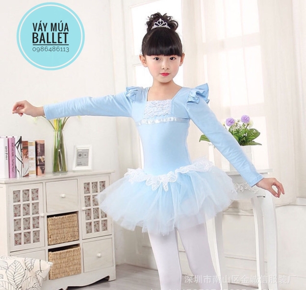 Váy múa ren bèo dài tay (hồng, xanh, đậm)