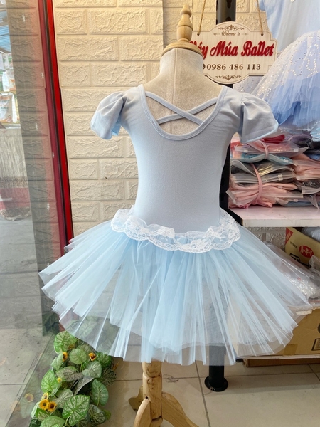 Váy múa phối ren ngực bèo tay búp (hồng, xanh, vàng)