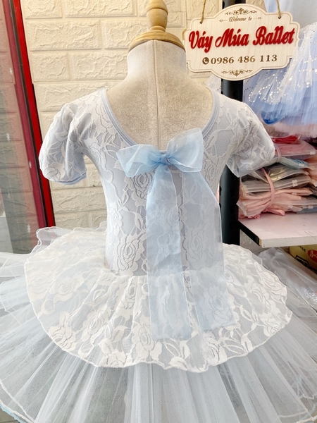 Váy múa phối ren hoa bèo tay bồng (vàng, xanh, hồng)