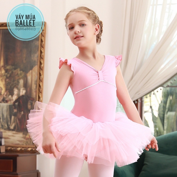 Váy múa tay tiên nơ đáp ngực (hồng, tím)
