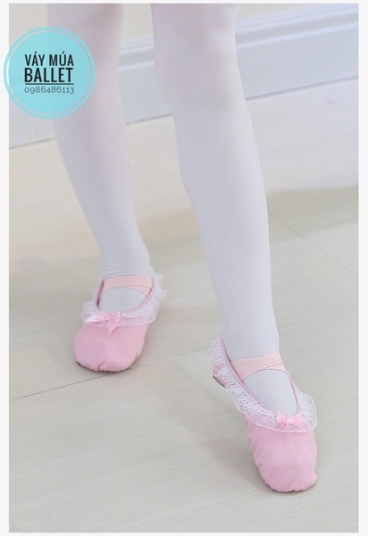 Giày vải múa viền ren hồng