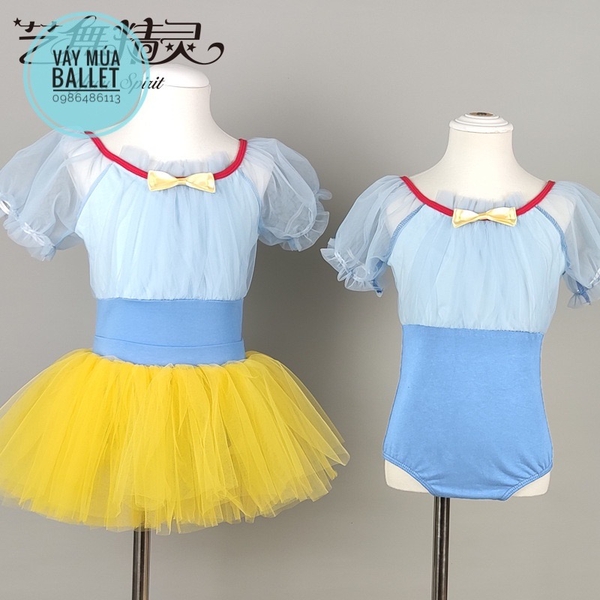 Set váy múa bạch tuyết voan tay bồng (trắng, vàng)