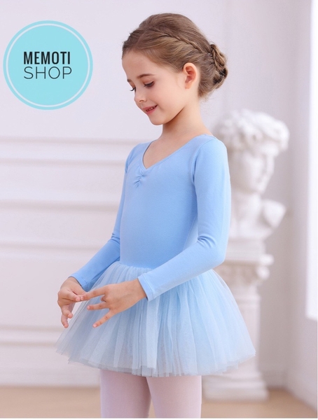 Váy múa basic voan mềm dài tay (xanh, tím, hồng)