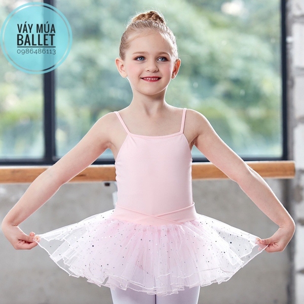 Váy múa 2 dây sao lấp lánh (đen, tím, hồng)