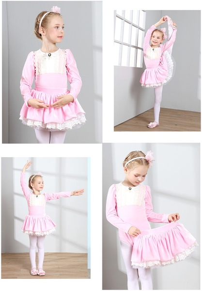 Set áo váy múa nhung cổ điển dài tay (tím, hồng)
