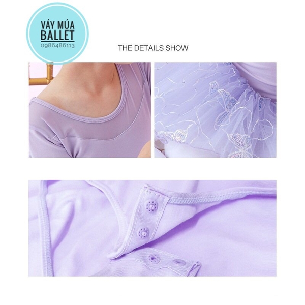 Váy múa voan bướm lấp lánh ngắn (hồng, tím)