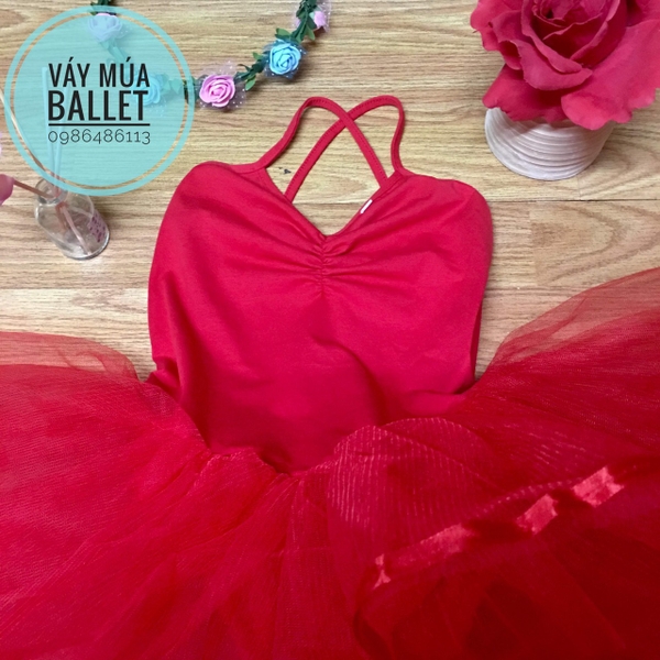 Váy múa 2 dây 3 tầng màu đỏ
