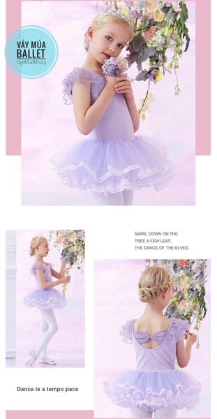 Váy múa tiên nơ viền new (tím, xanh, hồng)