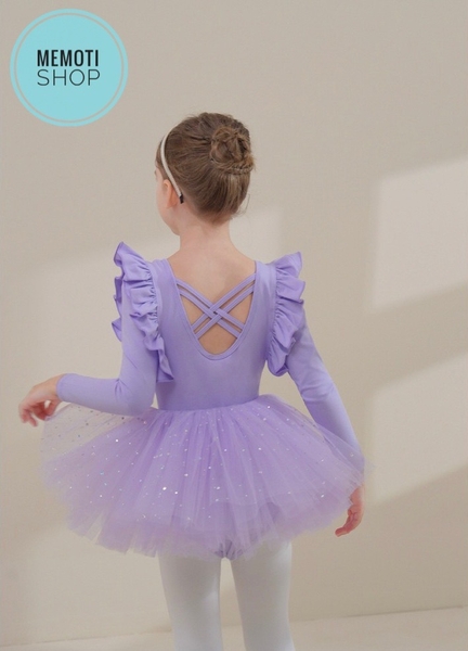 Set áo váy múa bèo vai đan sao dài tay