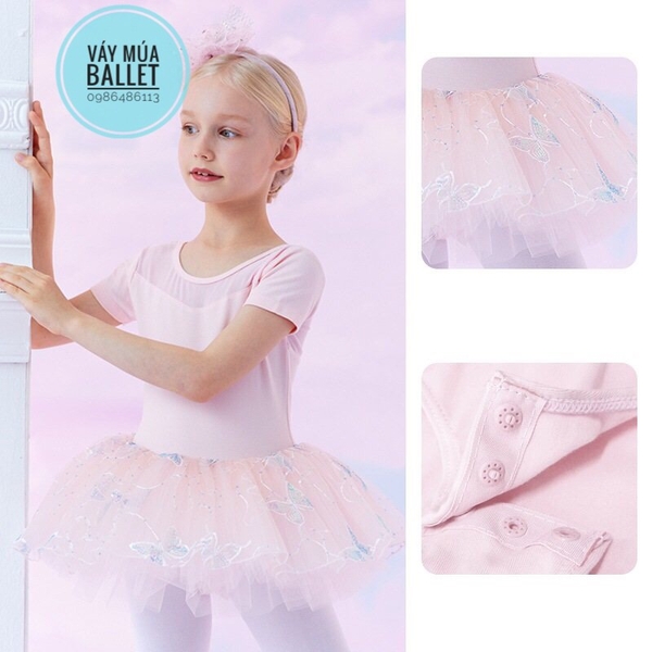 Váy múa voan bướm lấp lánh ngắn (hồng, tím)