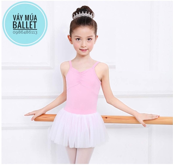 Váy múa 2 dây nơ lưng voan mềm