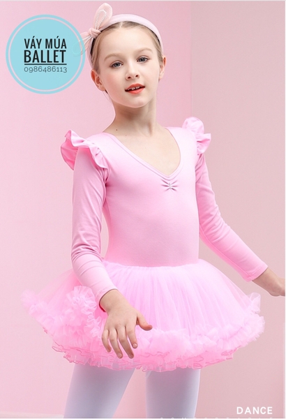 Váy múa tutu dài tay màu hồng, màu tím