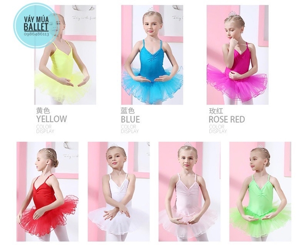 Set áo váy múa thun dây chéo (hồng, xanh, trắng, vàng)