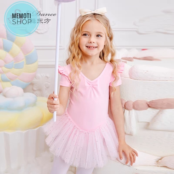 Váy múa bèo vai eo sao tay ngắn (tím, hồng)