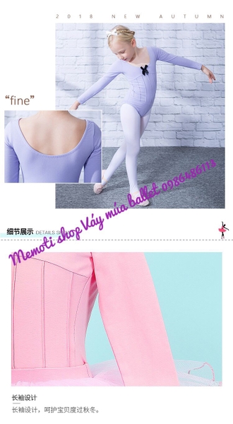 Set váy múa gân nơ đen dài tay (tím, hồng, xanh)