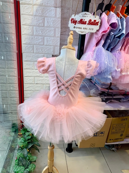 Váy múa cotton đá tiên voan hoa bồng