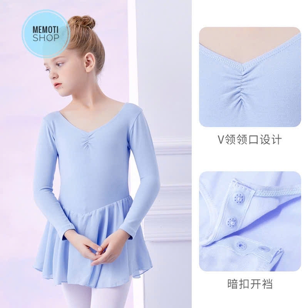 Váy tập múa voan dài tay hồng phấn