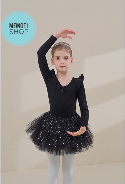 Set áo váy múa tiên đan sao dài tay đen