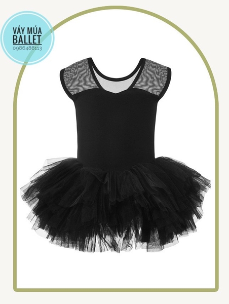 Váy múa phối voan lưng mềm tay ngắn (hồng, đen)