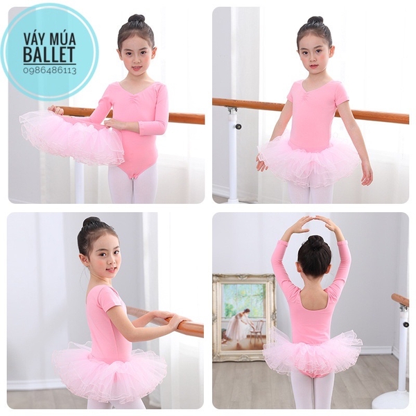 Set áo váy múa basic tay ngắn (hồng, tím, xanh)