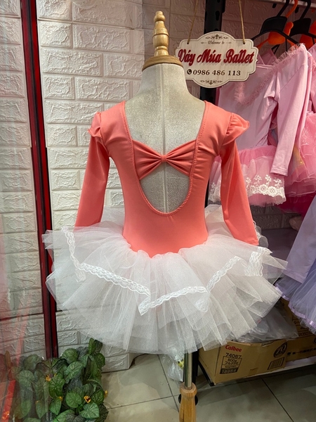 Váy múa thun tiên dài cam hồng