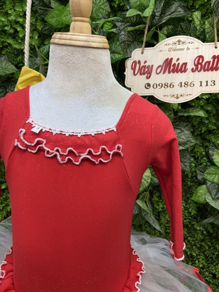 Váy múa bèo cổ vuông tay lỡ đỏ