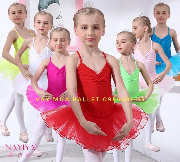 Set áo váy múa thun dây chéo (hồng, xanh, trắng, vàng)