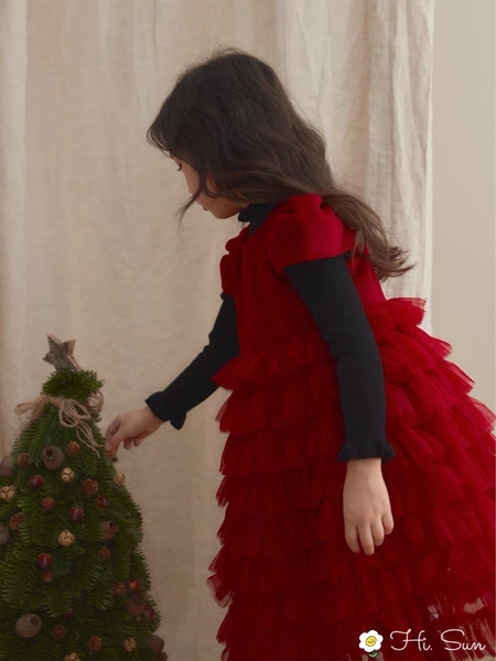 Váy công chúa nhung phối ren tầng S120