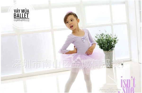 Váy múa tay loe lỡ tím