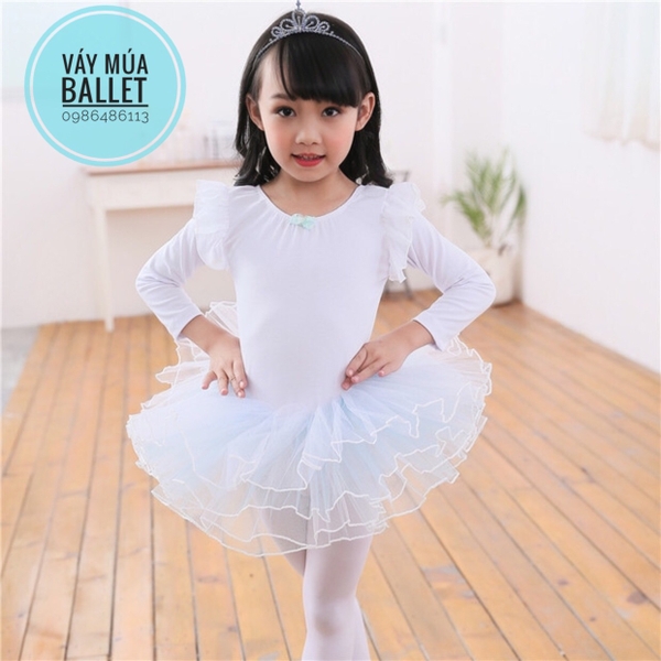 Váy múa tiên dài tay phối màu trắng, hồng