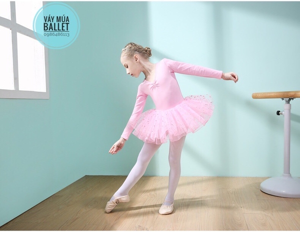 Váy múa nơ lưng  chân váy bi dài tay