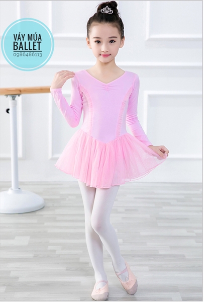 Váy múa nơ lưng voan lụa mềm dài tay