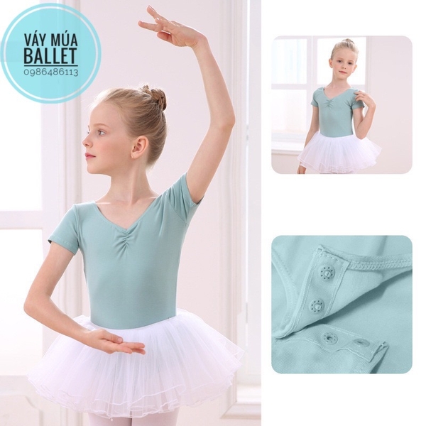 Set áo váy múa basic tay ngắn (hồng, tím, xanh)