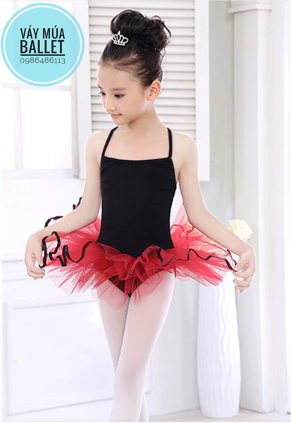 Váy múa 2 dây phối màu đen đỏ