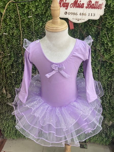 Váy múa tiên đan lưng lấp lánh tím dài tay