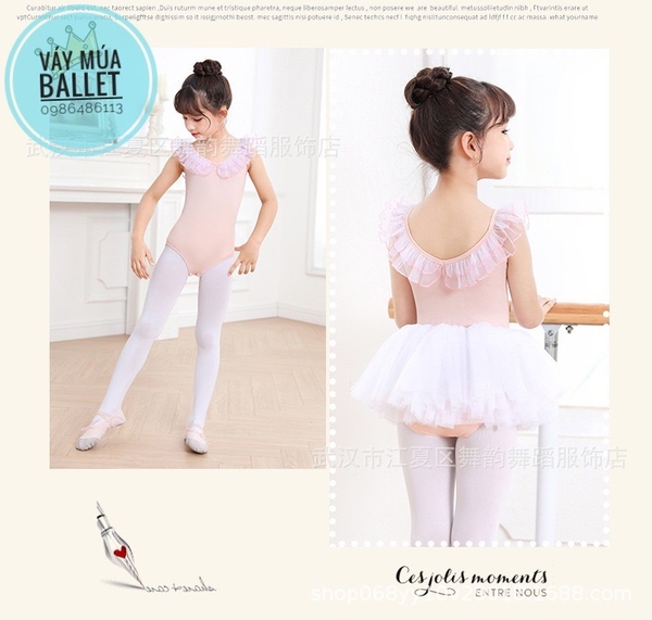 Áo tập múa viền bèo cổ (ko chân váy) xanh, hồng