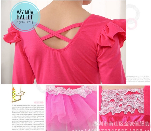 Váy múa ren bèo dài tay (hồng, xanh, đậm)