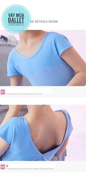 Váy múa lưng V chân bi tay ngắn (hồng, tím, xanh)