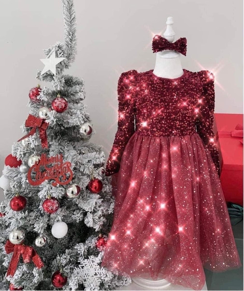 Váy công chúa Sequin kèm nơ lấp lánh