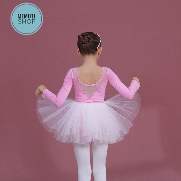 Set áo váy múa V lưng dài tay trắng