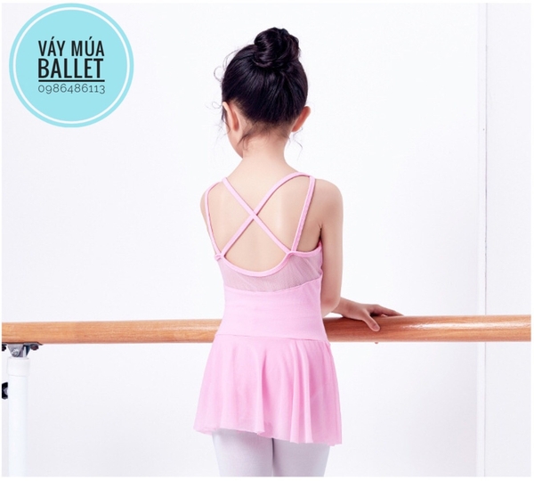 Váy tập múa phối voan 2 dây đan lưng