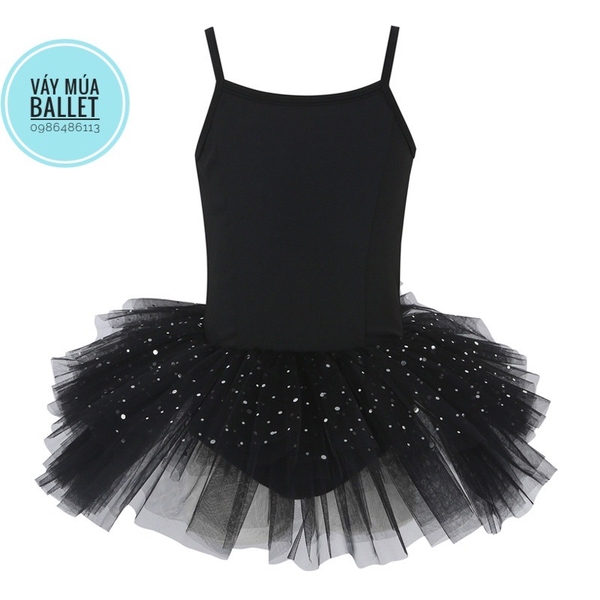 Váy múa 2 dây sao lấp lánh (đen, hồng)