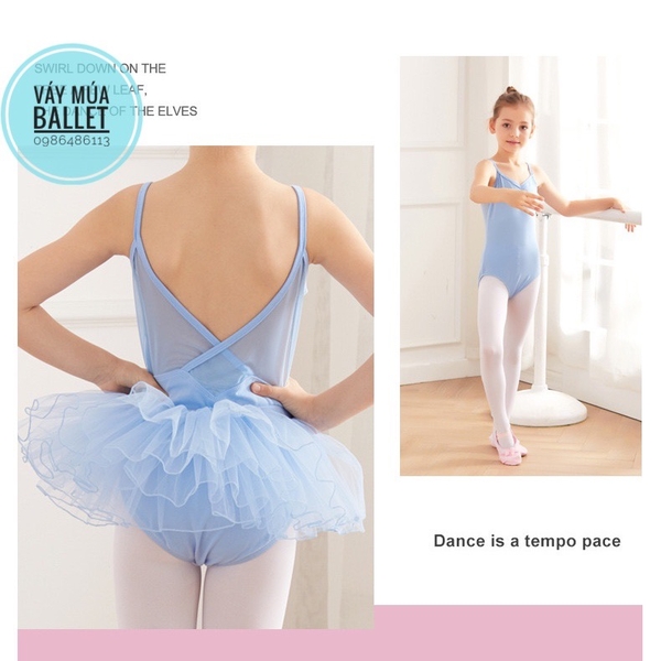 Set áo váy múa 2 dây vạt chéo lưng (tím, xanh, hồng)