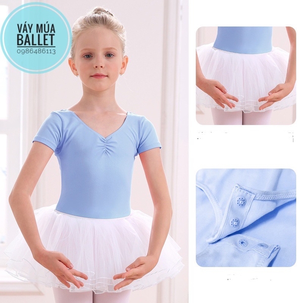 Set áo váy múa basic tay ngắn (hồng, tím, xanh)