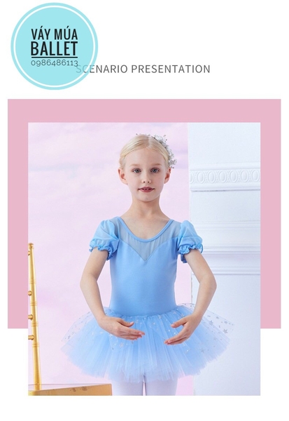 Váy múa phối ren sao tay bồng