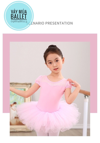 Váy múa phối von tay bồng (xanh, hồng, nude)