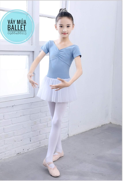 Váy múa tay ngắn nơ lưng voan mềm