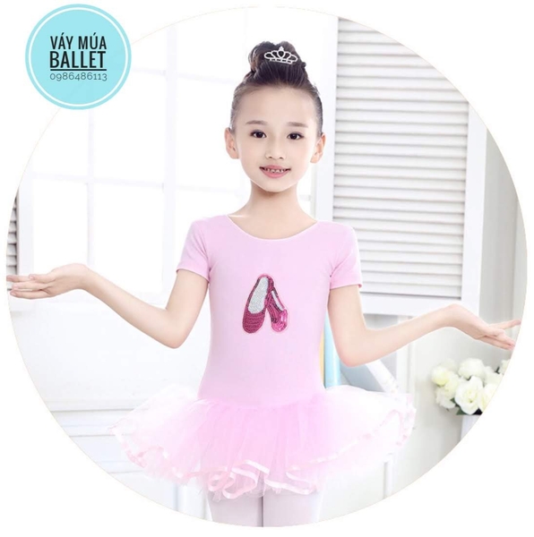 Váy múa kimsa giày tay ngắn màu hồng, tím