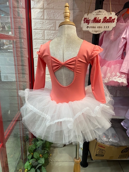 Váy múa thun tiên dài cam hồng