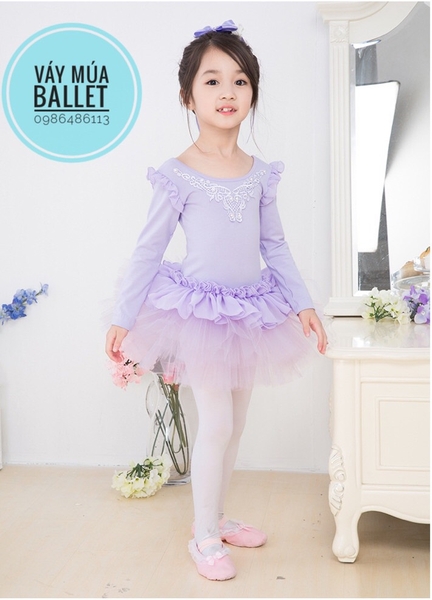 Váy múa tiên bèo thêu dài tay màu hồng, màu tím